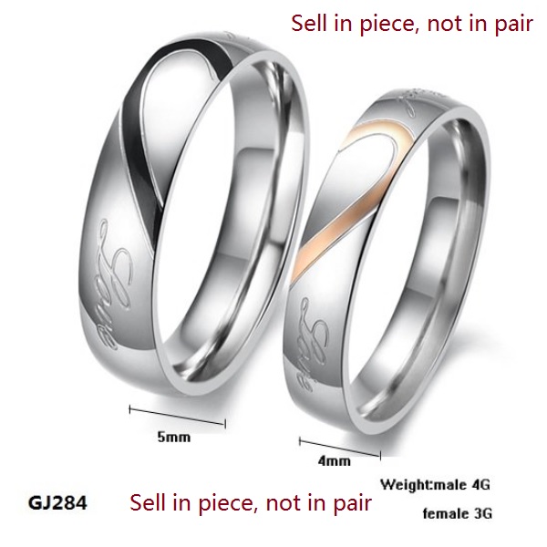 Stainless Steel Silver Half Heart Simple Circle Real Love Couple Ring Wedding Rings Engagement