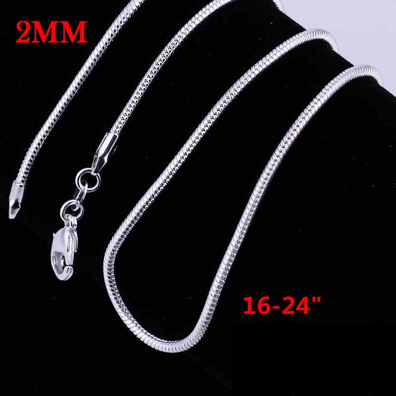 2MM 16 24inches snake chain NEW ARRIVE hot sale 925 sterling silver women men Necklace jewelry