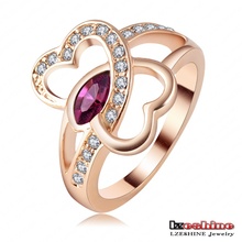 LZESHINE Brand Eternity Love Ring Real 18K Rose Gold Plt Double Heart Ring Inlay Genuine SWA Element Austrian Crystal Ri-HQ1123