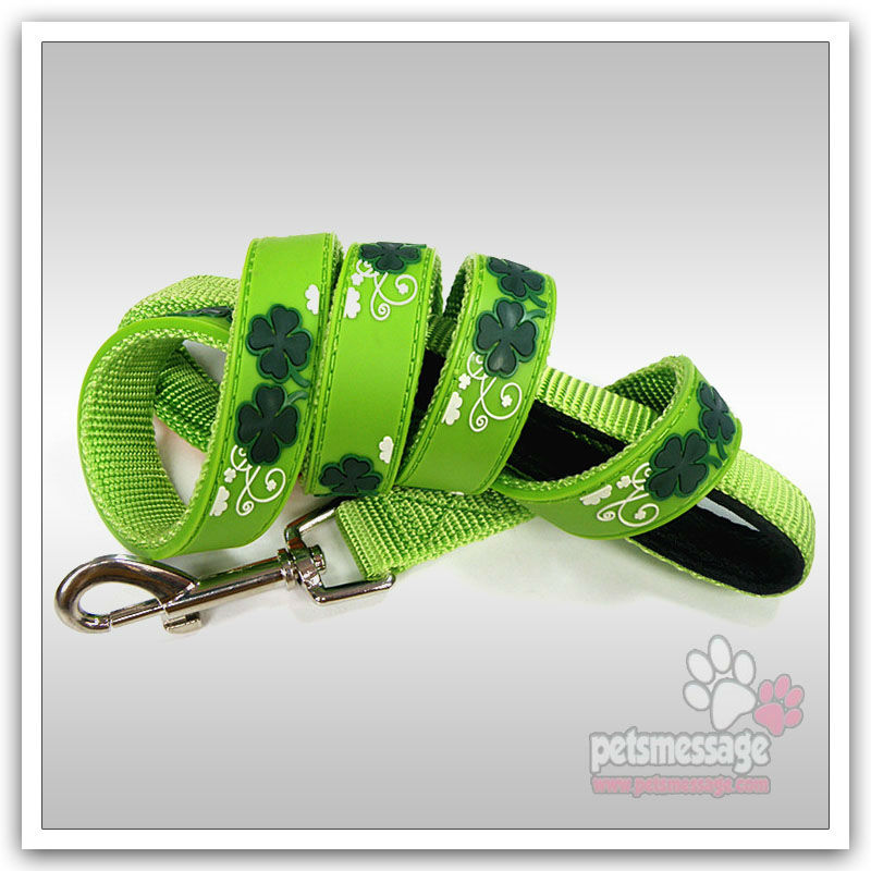 Dog Pet Leash PVC Nylon Brown Leather Dog Collars Leshes Clover Pattern Led Collar Leash Free Shipping Wholesale MOQ 12pcs/lot