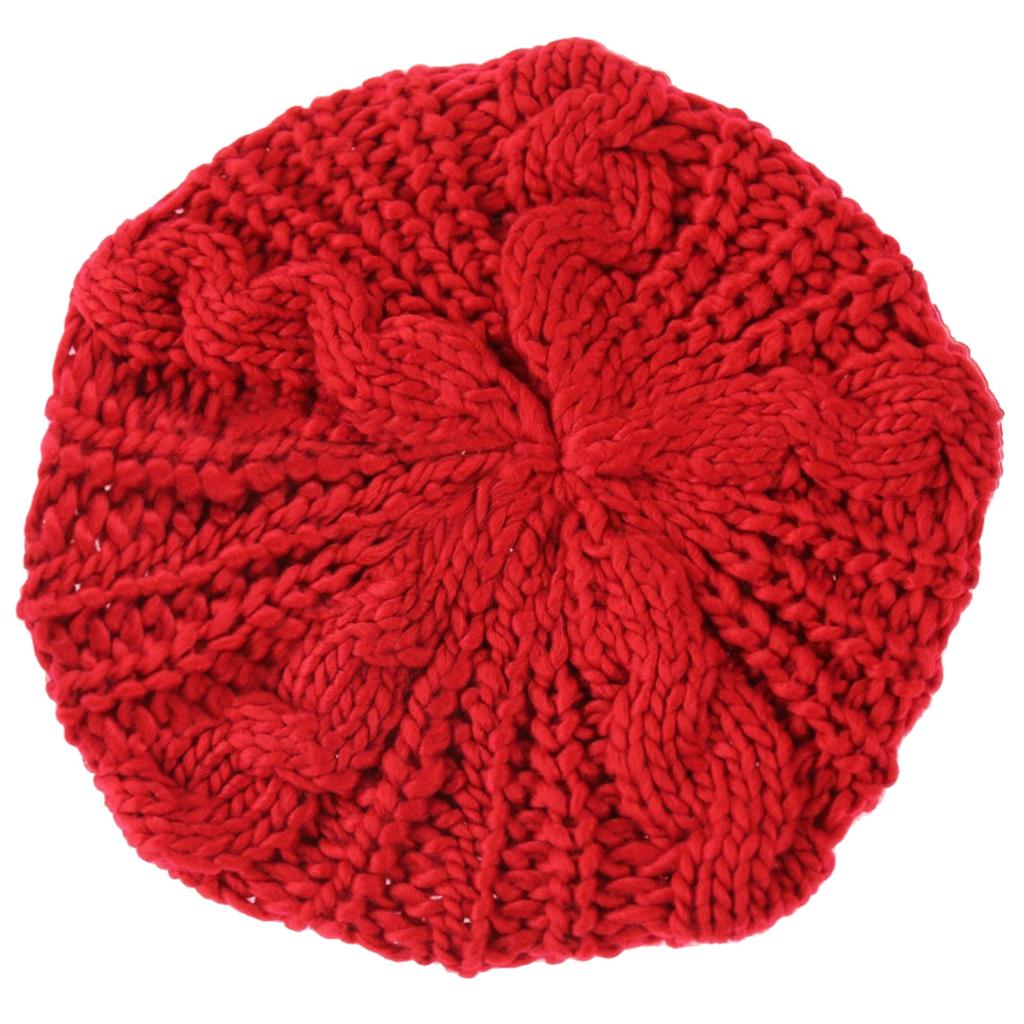 WSFS Hot Sale New Women Baggy Beret Chunky Knit Knitted Braided Beanie Hat Ski Cap Red