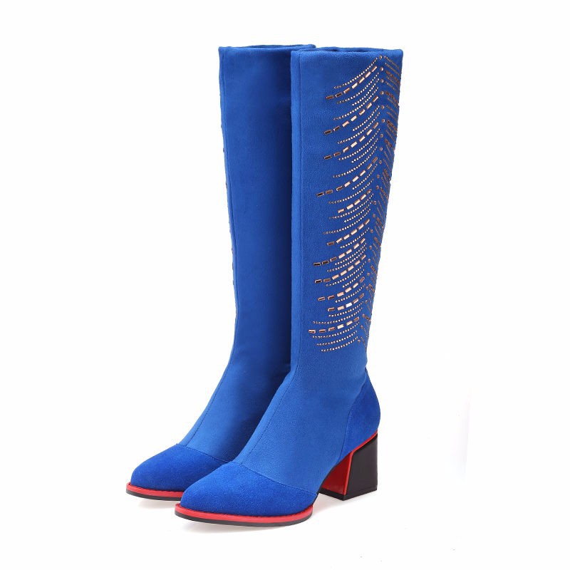 Winter Women Knee High Boots Sexy Ladies Genuine Leather Thick Heels