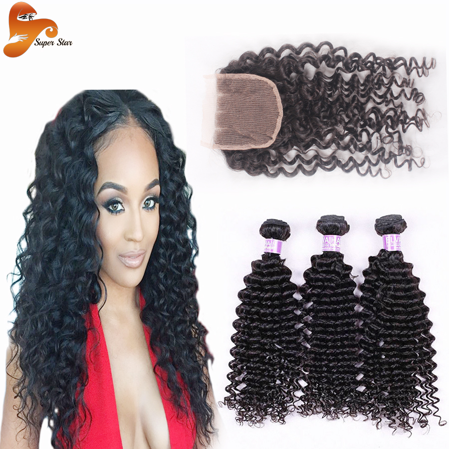 7A Cheap Malaysian Curly Hair With Closure Deep Curly 3 Bundles With Closure Unprocessed Virgin Hair Bundles With Lace Closures