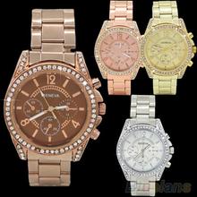 Mujeres de moda de ginebra Bling cristal acero inoxidable de cuarzo analógico reloj de pulsera 2DLT