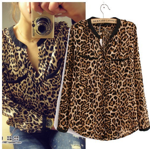 sheer women long sleeve blouses leopardo silk blou...