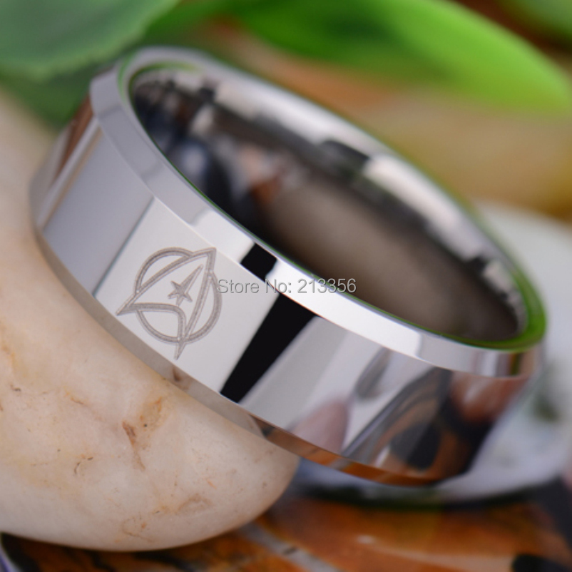 usa hot sales ec tungsten luxury jewelry 8mm star trek shiny silver beveled - Star Trek Wedding Ring usa hot sales ec tungsten luxury jewelry 8mm star trek shiny silver beveled - Star Trek Wedding Ring