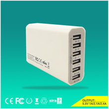 6 Multi Ports USB Charger Travel Desktop Charging Station 5V 10A Adapter for Moible Phone Tablet All USB Devices White