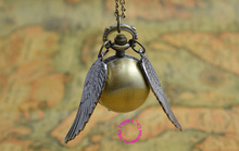 hot fashion retro antique black wing golden gold snitch ball quartz pocket watch fob necklace women