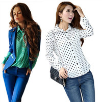 2015 New Fashion Blusa Feminina Casual Chiffon Women Blouses Tops Button Polka Dot Full Sleeve Blusas Femininas Plus Size QZ15