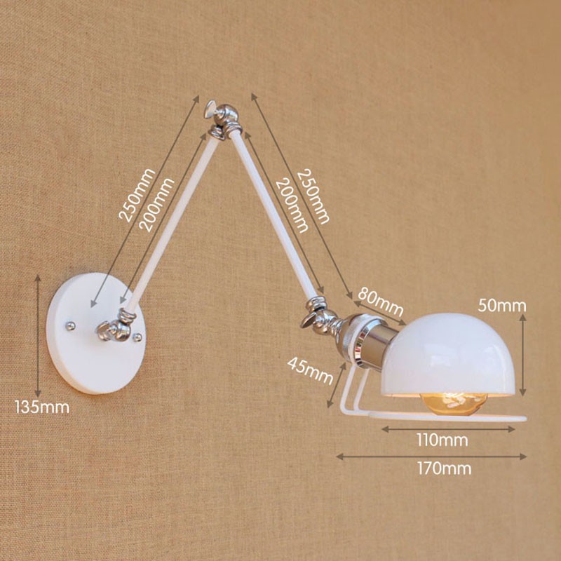 Industrial Metal White Mechanical Swing Arm Adjustable Modern Wall