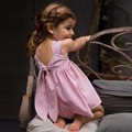 Dress halter strap bow children dress wholesale children clothes striped sleeveless knee length dress suit