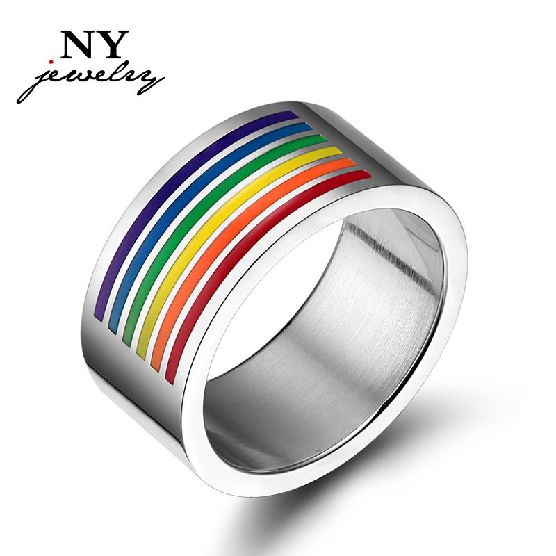 fashion big rings for men women silver plated stainless steel rainbow jewelry large ring