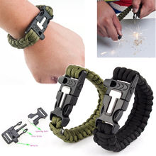 Free Shipping 2pcs/lot Outdoor Sports Whistle Buckle Parachute Cord Bracelet Rope Emergency Survival Wristbands Camping Kits
