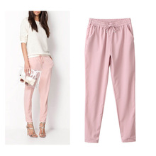 New fashion brand ladies trousers long casual pants Pure color elastic Chiffon pants leisure trousers AB17