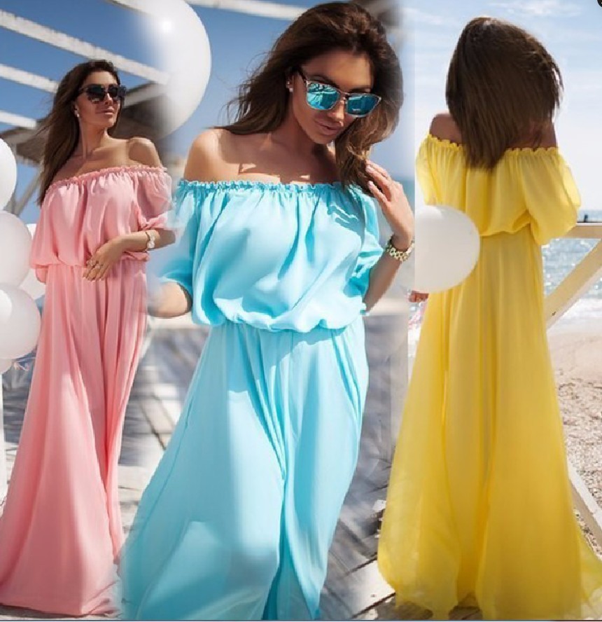 2016 summer new large size chiffon dress casual long section solid color Slim bohemian dress beach dress women Z090