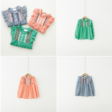 Freeshipping Kids Ruffle Loose Tops T shirts Girls Cotton Blouse Long Sleeve Shirt