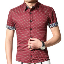 Men Shirt Brand Turn-down Collar Casual Fitness Social Shirt Slim Shirts Camisa Hombre Dot Design Camisas Hombre 5XL FHY415