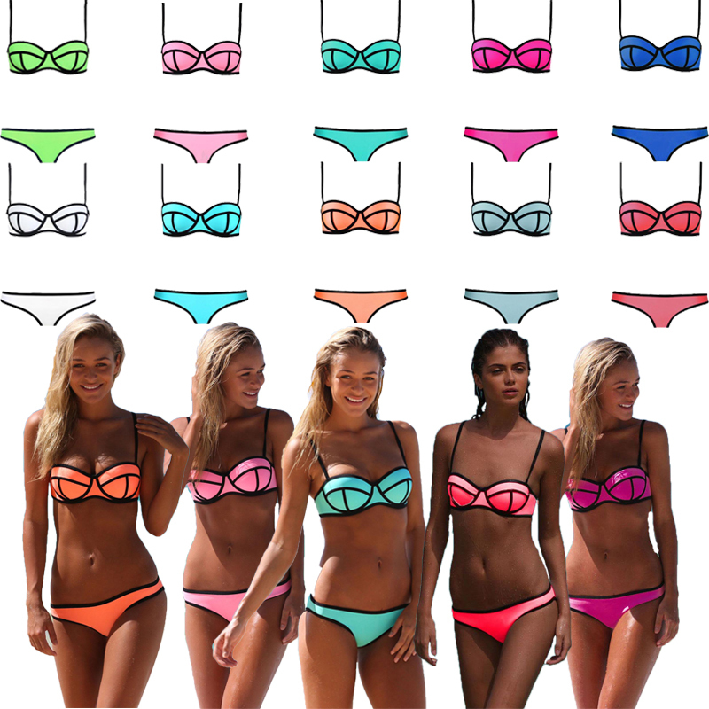 2015 Hot sale Triangle Bikinis Swimwear Padded Women New Neoprene Bikini Swimsuit Push Up High Quality