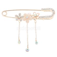 Women Rhinestone Metal Kilt Pin Crystal Flower Brooch Large Safety Pin Gold