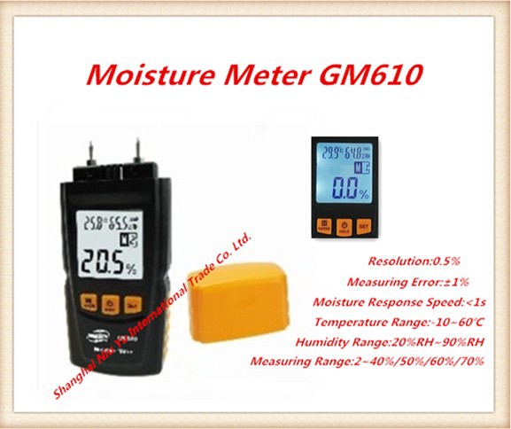 2-pin Contact portable Wood moisture meter GM610 Measuring Range 2~40%/50%/60%/70% Temperature Range -10~60C woodworking tools