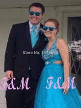 New Design 2014 V-neck Formal Evening Dresses Sequin Special Occassion Organza Sexy Prom Gown vestido de festa For Party