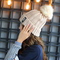 New Winter Wool Hat Knitted Hat Sphere Letter Labeling Thick Plush Hot Female Head Cap Sleeve