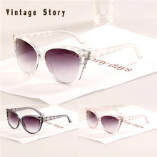 Vintage Story Cat Eye Diamond Leg 2014 New Style Wave Frame Sun glasses oculos de sol N402
