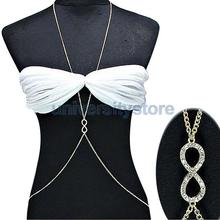 Lucky Roman Number Eight  Crystal Studded Sexy Women Body Chain Body Jewelry Gold CA1T