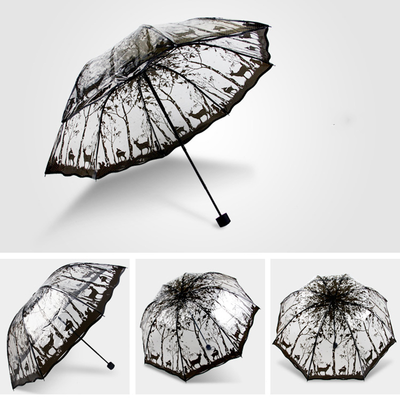 three folding umbrella sun rain womenumbrella/ high quality Beautiful transparent umbrella small fresh parasolrain tools