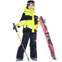 2015New FREE SHIPPING phibee kids winter clothing set skiing jacket+pant snow suit -20-30 DEGREE boys ski suit size98-140