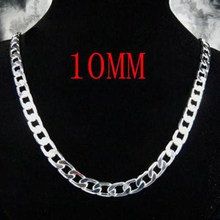 Fashion 925 Sterling Silver 10MM 12MM Solid Flat Men Chain Necklace Jewelry