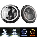 7 Inch Round LED Headlights White Halo Ring Angel Eyes Amber Turning Signal Lights For Jeep