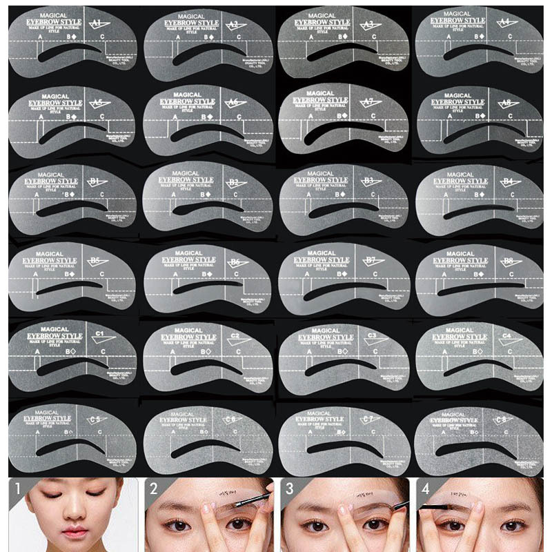 24PCS 2015 hot paragraph Miaomei Tools Eyebrow stencils 24 Styles reusable eyebrow card brow DIY Miaomei