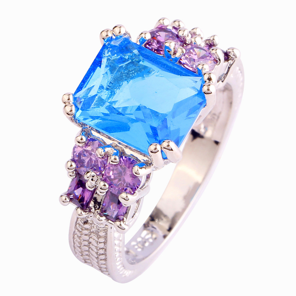 Resplendent Women Rings Emerald Cut Blue Toapz 925 Silver Ring Size 7 New Fashion Jewelry Wholesale