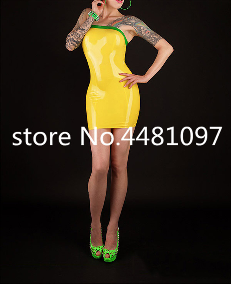 Fashion Yellow Latex Straplesstights Dress For Woman Latex