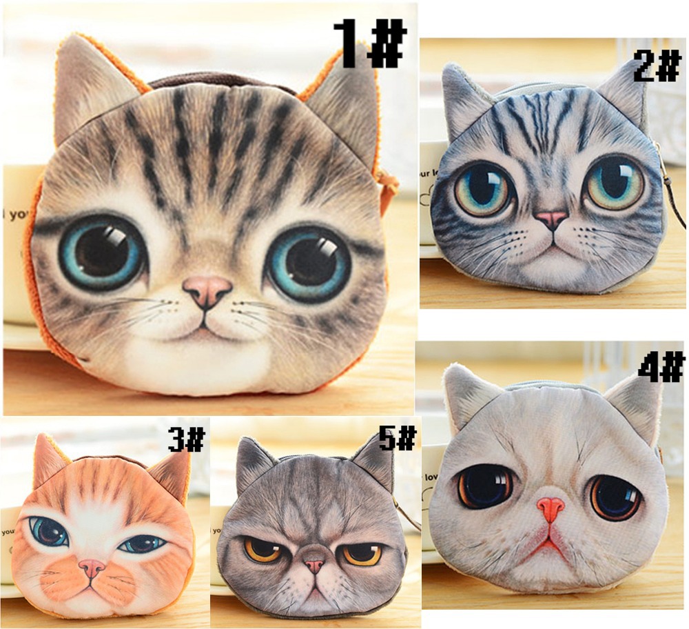 2015 Coin Pursse Kawaii Anime Wallets Zipper Soft Printing Unisex Cute Cat Wallets Five Kinds of Expressions #LN