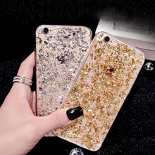 Золото шику блестка блесток кожи ясно мягкие TPU чехол для iPhone 6 4.7 6 S сверхтонкий резина задняя крышка для iPhone 6 Plus / 6 S плюс
