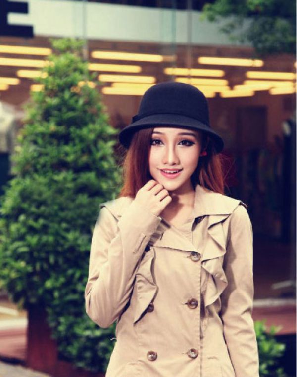1 PC Cute Spring Women Floppy Solid Color Cloche Bowler Fedora Hat Wool Felt Bow Bowknot Cap Red/Black/Coffee/Wine Red/Camel