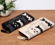 2015 New Ladies Purses In Europe And America Long Wallet Female Cards Holders Cartoon Cat PU