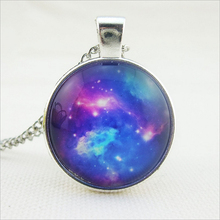 fashion jewelry Glass Art Space Galaxy Pendant Blue Galaxy Space Chain Necklaces Pendants for women men
