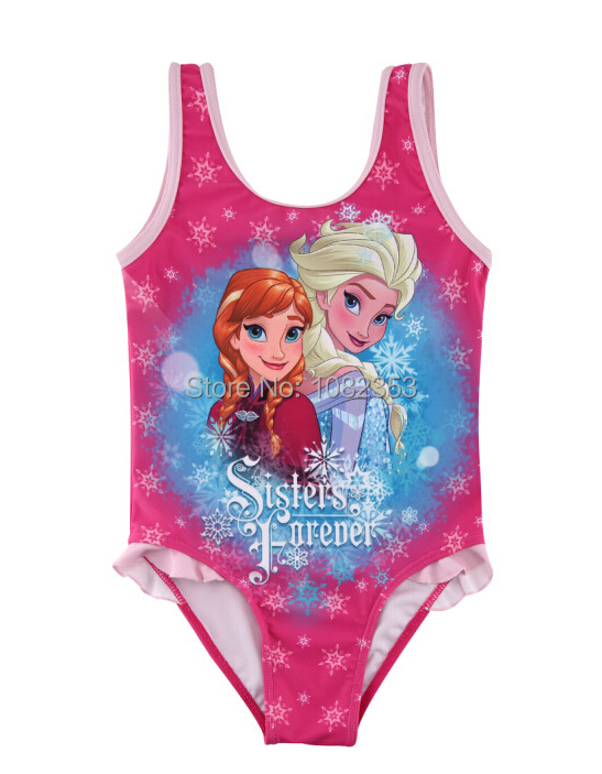 free shipping 2015 new hot sale girls popular cartoon patterns swim dress ice story two girls pretty children swim cloths