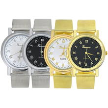 Mujeres hombres de ginebra lujo números romanos Mesh banda de cuarzo analógico reloj de pulsera