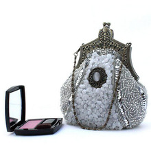 15 New Arrival Vintage Lady Handmade Evening Clutch Bags Exquisite Beading Metal Hasp Party Purse High Quality Chain Bag XA292H