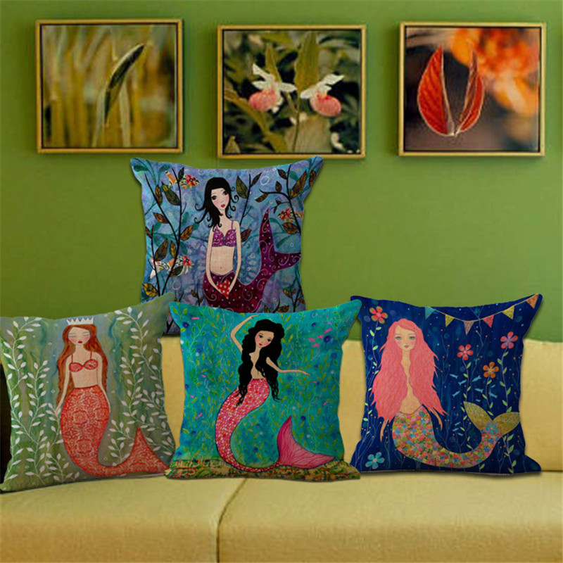 cartoon mediterranean sea mermaid one side printing home decor sofa car seat decorative cushion cover pillow case capa almofada - Mermaid Home Decor cartoon mediterranean sea mermaid one side printing home decor sofa car seat decorative cushion cover pillow case capa almofada - Mermaid Home Decor
