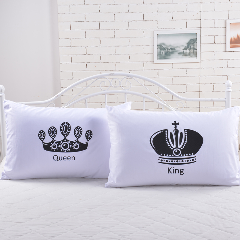 2pcs Royal Crown bedding Pillow Covers Queen King Cat Designer Pillowcase white pillow case