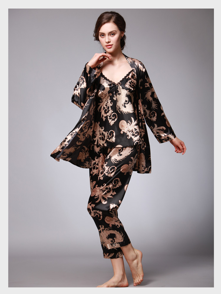 Wholesale Luxury Chinese Dragon Pajama Sets Silk Satin Pajamas Set