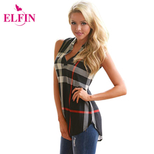 2016 Summer Women Tank Tosp Tee Shirt Print Plaid Sleeveless Slim Fit Casual Office Ladies Tops Blusas Femininas Tunic LJ4893S