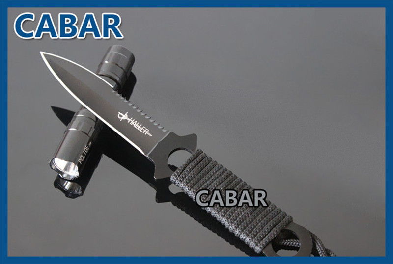 CABAR 2015 New Arrival 96mm Top Quality Steel Double edge Hunting Camping Diving Outdoor Knife Scabbard