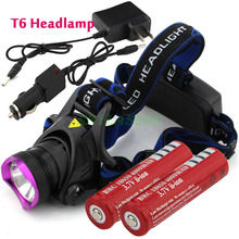 2000 Lumens CREE XM-L XML T6 LED Headlamp Headlight Flashlight Head Lamp Light + 2*18650 battery + charger + Car Charger