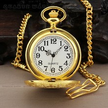 PQ094 Men s Dress Gold Round Case Quartz Pocket Watches Chain
